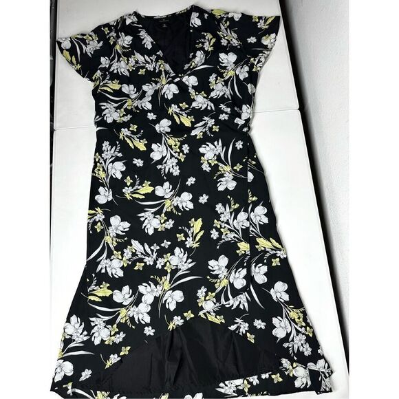 WORTHINGTON BOHEMIAN WRAP DRESS BLACK WHITE  FLUTTER SLEEVES TIE BELT SIZE XL - Picture 6 of 16